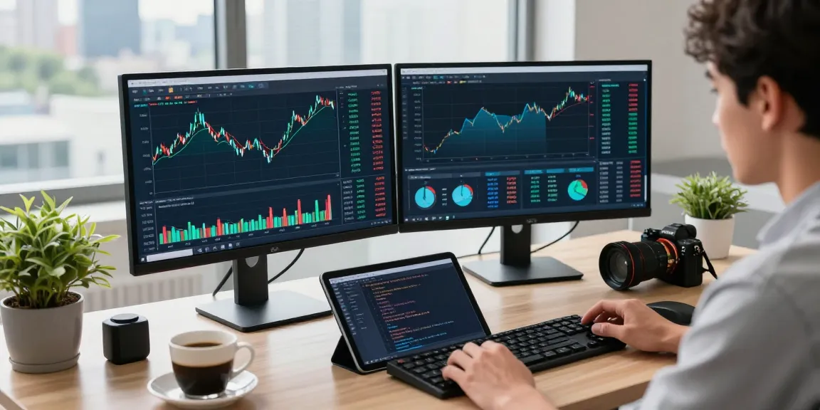 实时金融数据API分析的开发者，展示现代科技与动态外汇图表。