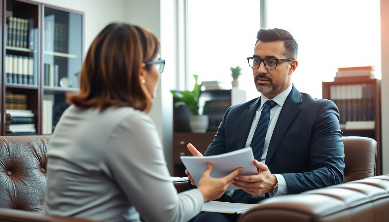 Engaging Miami-Dade County litigation Lawyer discussing case in a modern office, showcasing professionalism.