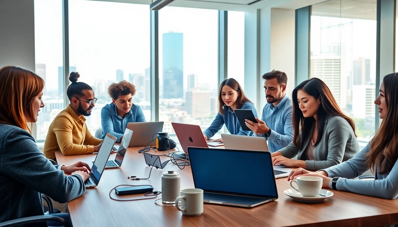 Engaged professionals collaborating in a modern workspace representing https://forumup.org/ community building.
