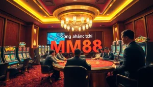 Experience the thrill of gambling at Trang chủ MM88 with players engaged at casino tables.