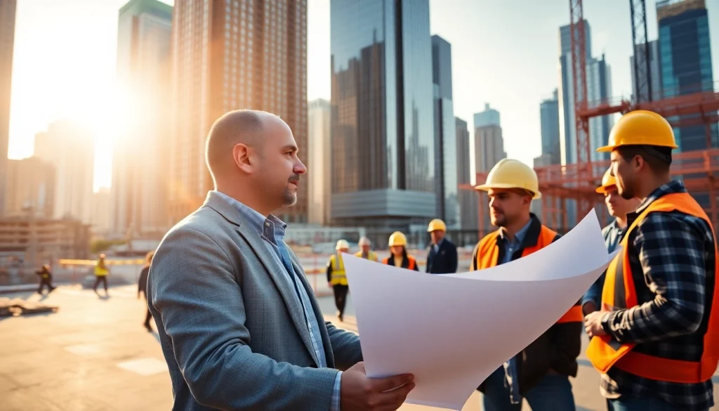 New York Construction Manager leading a construction project at a bustling site in New York City.