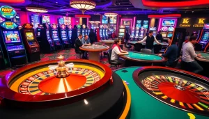 Exciting casino gaming scene highlighting KJC AC 3 with players at poker tables.