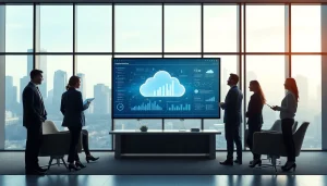 Understand Hybrid Cloud Solutions through a professional digital collaboration in a modern office.