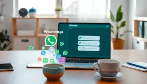 Engaging depiction of ultramsg WhatsApp API messaging interface in a modern tech workspace.