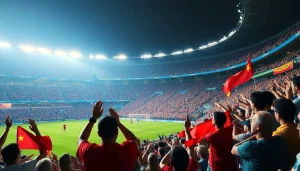 해외축구중계의 열기를 느낄 수 있는 축구 경기장의 열광적인 팬들 모습