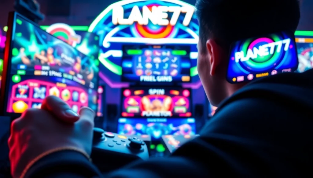 Permainan PLANET77 game yang seru dengan latar belakang gamer yang fokus dan berenergi.