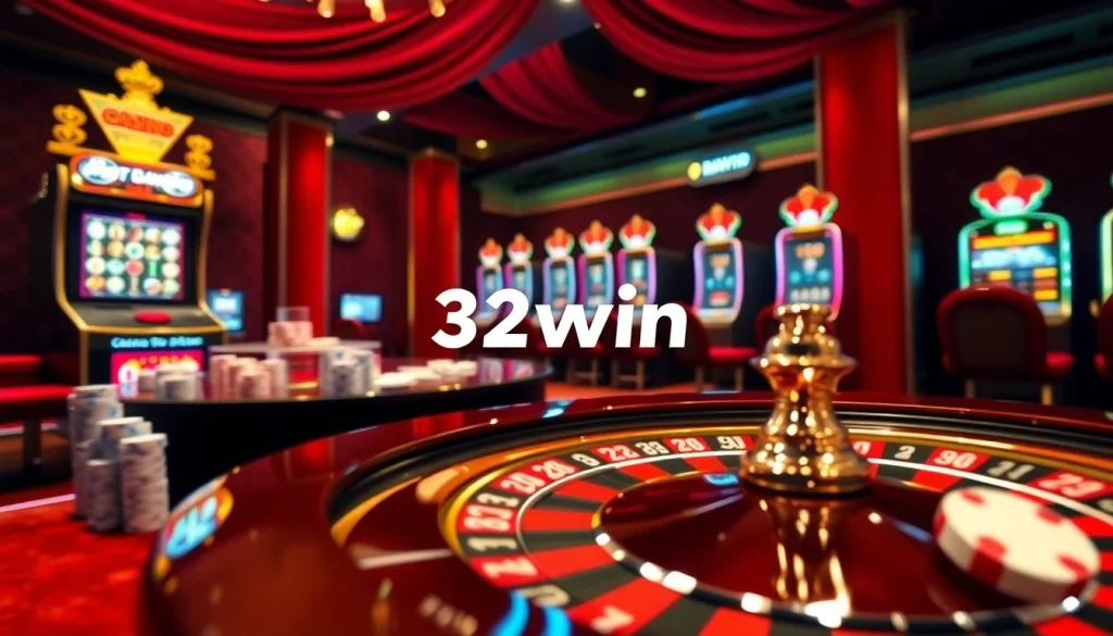 Experience the excitement of 32win 32 with vibrant casino elements and luxurious ambiance.