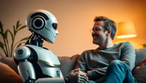 ai sex scenario in a cozy living room with robot and human interaction