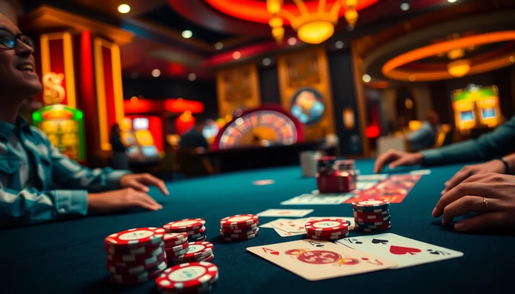 Exciting poker game scene at rr88.com with vibrant chips and cards for high-stakes gamblers.