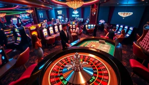 A thrilling gaming experience at a casino table representing link 188bet with colorful chips and cards.