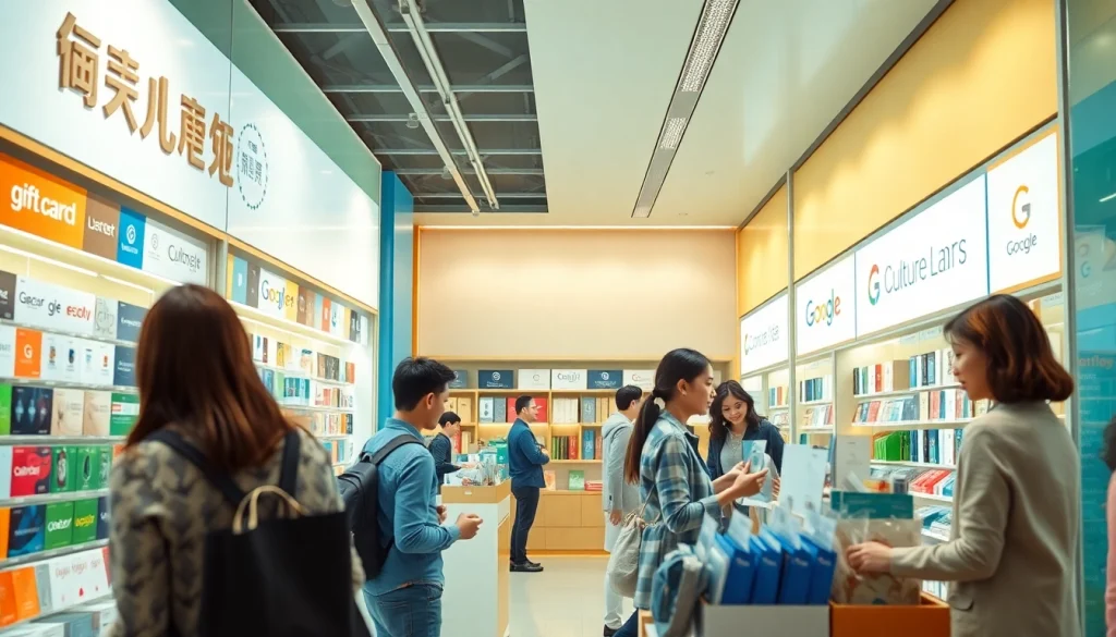 다채로운 상품권카드 옵션을 매력적인 매장 내에서 선보이는 모습.