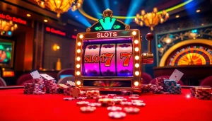Exciting gameplay at Slot777 with vibrant slot machines and casino elements for gamblers.