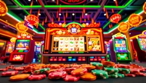 Menggambarkan platform Istana777 Situs dengan latar belakang kasino yang meriah dan penuh warna.