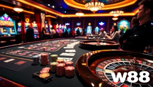 Trải nghiệm những trò chơi đầy hồi hộp tại W88 với không gian casino sang trọng đầy phấn khích.