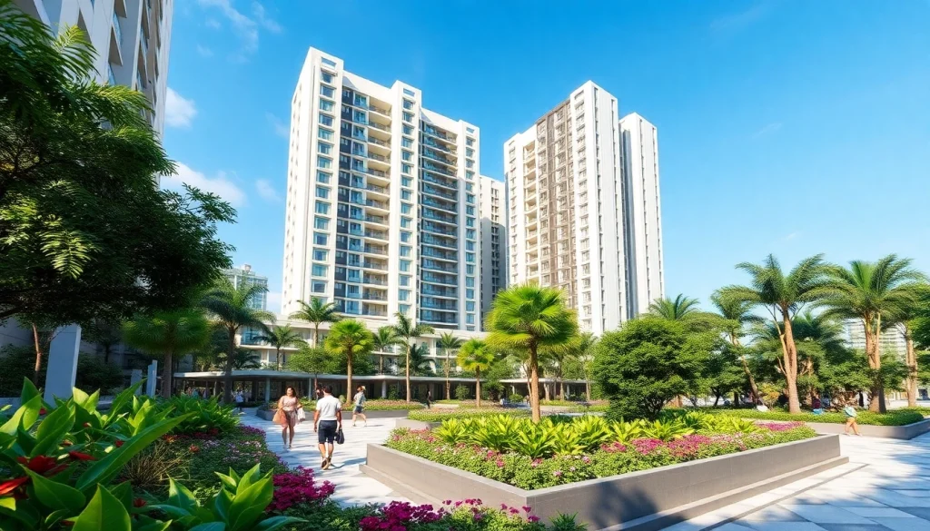 Residents enjoying amenities at the Tampines St 95 EC, showcasing modern architecture and a lush landscape.