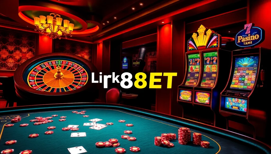 Engage in high-stakes gameplay with Link F8BET’s vibrant online casino interface showcasing roulette and poker.
