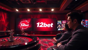 Players enjoying exciting gameplay at 12bet's online casino, showcasing poker chips and a roulette wheel.