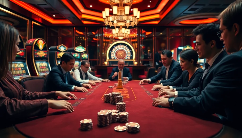 Experience the excitement of betting at Nhà Cái THABET casino with vibrant gaming tables and modern slot machines.