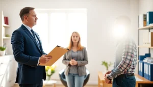 Public Adjuster Near Me helping a homeowner in a bright office setting, reinforcing trust and service.