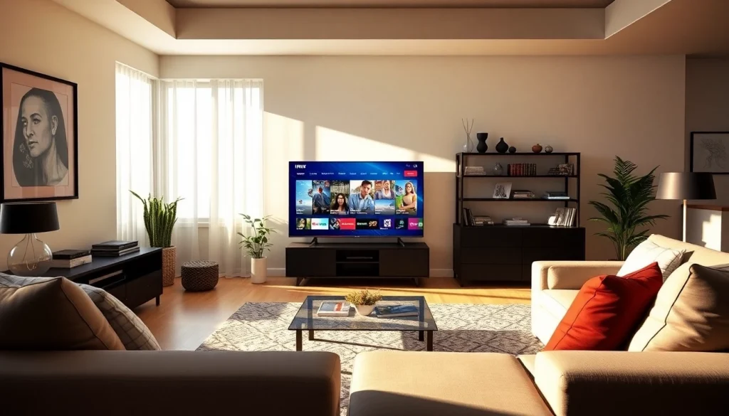 Enjoying premium IPTV content with Iron tv pro in a stylish living room.