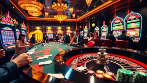 Experience the thrill of rajatoto88 with players engaging at a vibrant casino roulette table.