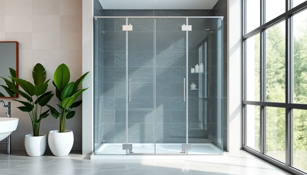Elegant glass shower enclosure in a modern bathroom setting with natural lighting.