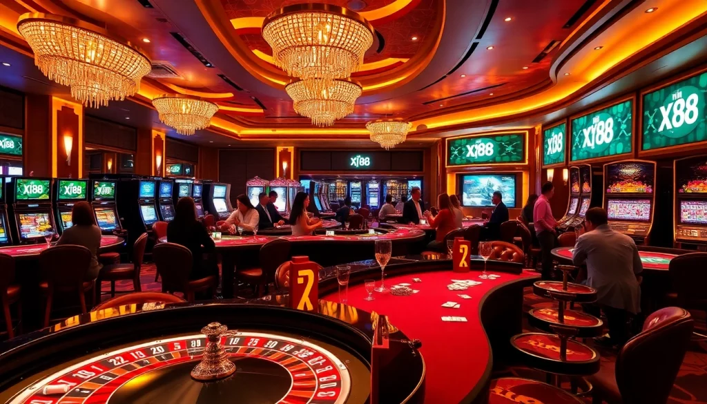 Experience the vibrant luxury of xin 88 casino gaming with roulette and slot machines.