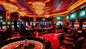 Experience the vibrant luxury of xin 88 casino gaming with roulette and slot machines.