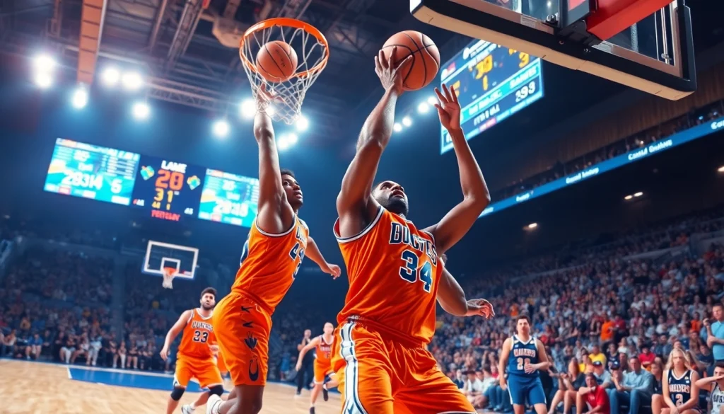 ผลบาสสด ขณะการเล่นบาสเก็ตบอลในสนามตอนกลางคืน ให้ความตื่นเต้น