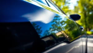 Showcase of ceramic coating Chattanooga on a polished vehicle reflecting nature's beauty.