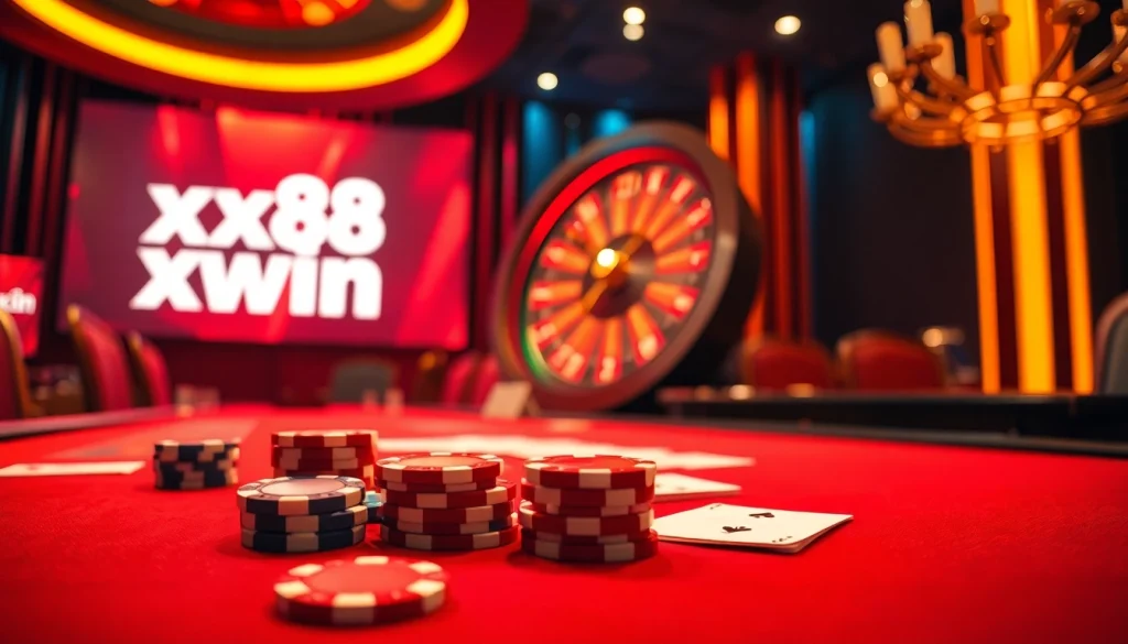 Experience the thrill of winning at xx88 win with a vibrant casino table and roulette.