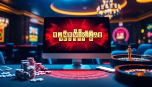 Engage in רמיקוב אונליין at a vibrant online gaming interface surrounded by casino elements.