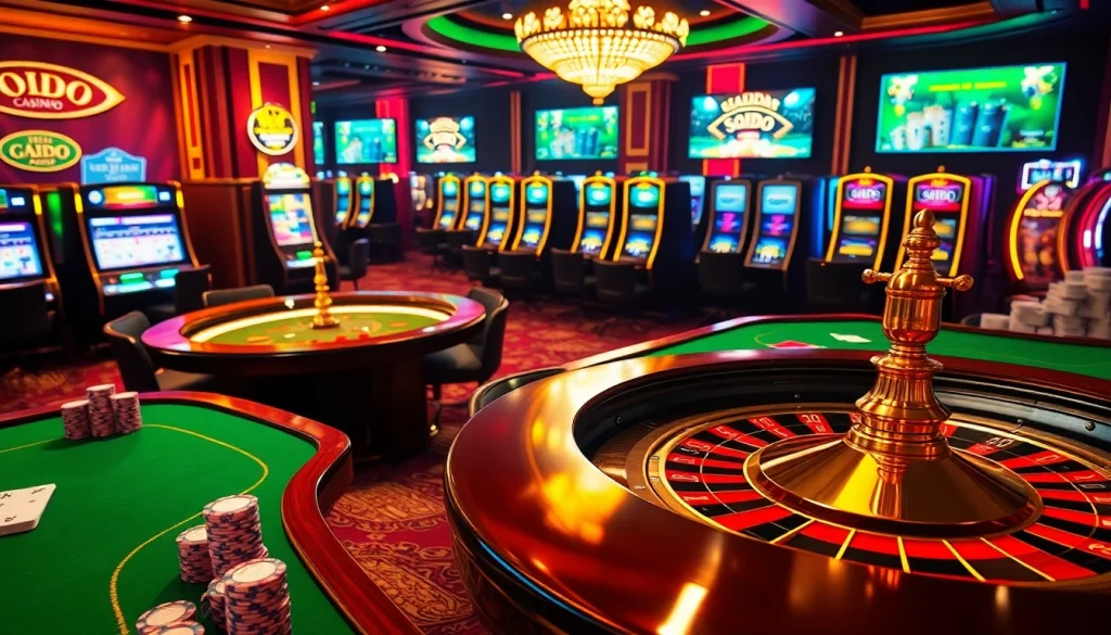 SODO-themed casino scene with vibrant tables, roulette wheel, and slot machines highlighting thrilling gambling excitement.