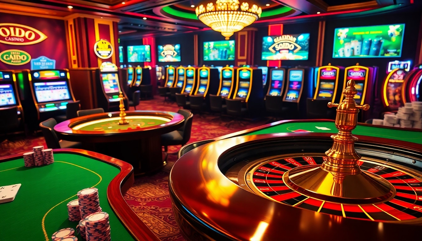 SODO-themed casino scene with vibrant tables, roulette wheel, and slot machines highlighting thrilling gambling excitement.