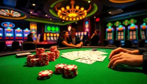 U888 offers an exciting casino experience featuring poker games with vibrant chips and cards.