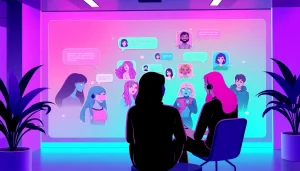 Explore the best NSFW AI chatbots in an interactive digital chat interface with vibrant avatars.