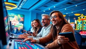Players enjoying online gaming at bk860s.com, featuring a vibrant digital casino atmosphere.
