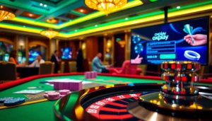 Register and win at oxplay login with a luxurious casino ambiance of poker chips and cards.