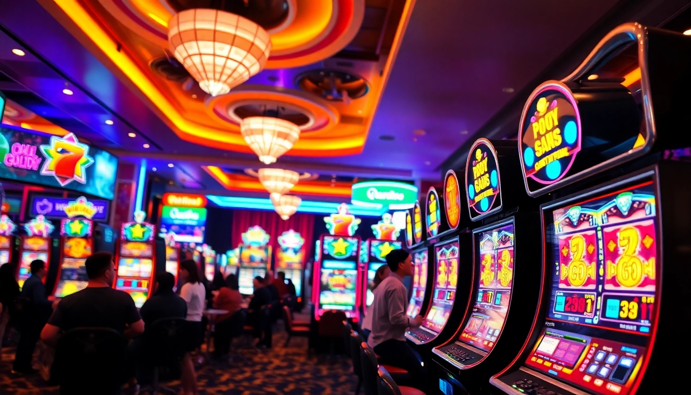 Permainan slot gacor yang menarik dengan suasana kasino yang cerah dan ramai.