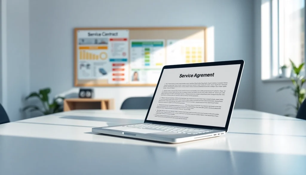 Engaging visual of a vehicle service contract provider showcasing professionalism with a laptop and service agreement.