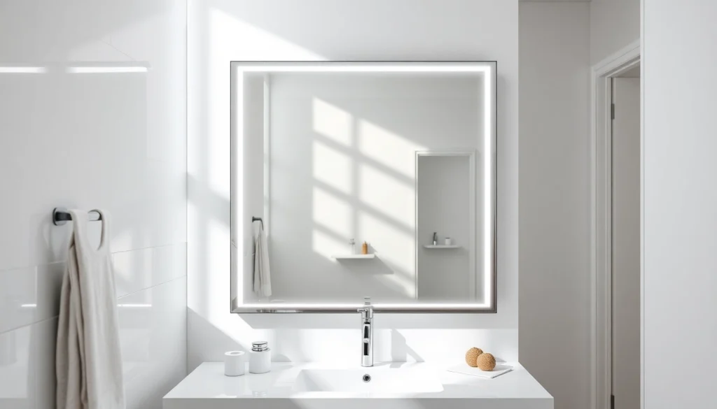 Enhance your space with this stylish mirror with Lights featuring a sleek design and elegant illumination.