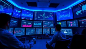 Cybersecurity AI command center showcasing professionals analyzing real-time data and alerts.