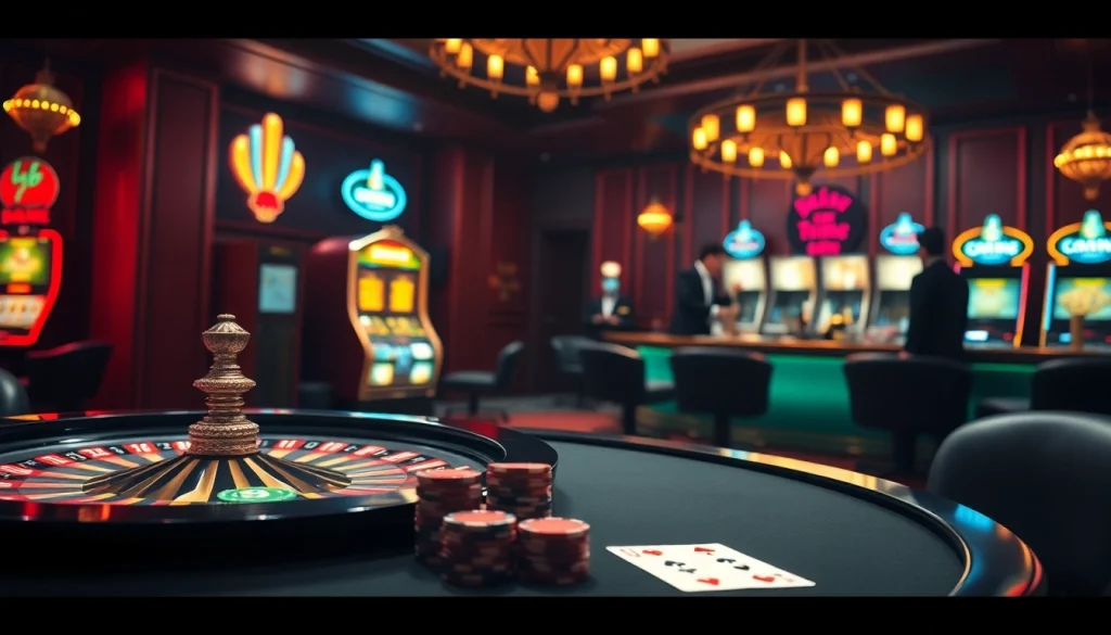 Players enjoying casino excitement with a hidden wiki tor theme in the background, featuring vibrant poker tables.