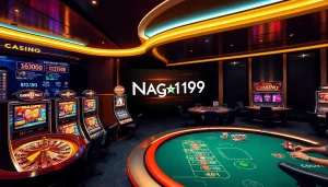 Naga169 terpercaya online gambling interface showcasing dynamic slot machines and poker tables.