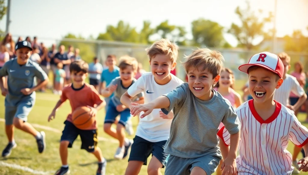 Active boys participating in Multi Sports Camps for Boys showcasing teamwork and fun.