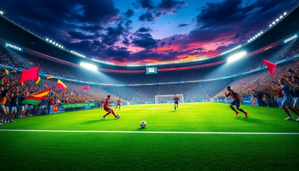 Exciting soccer match scene capturing the vibrant energy of fans and players on joemadfan.com.