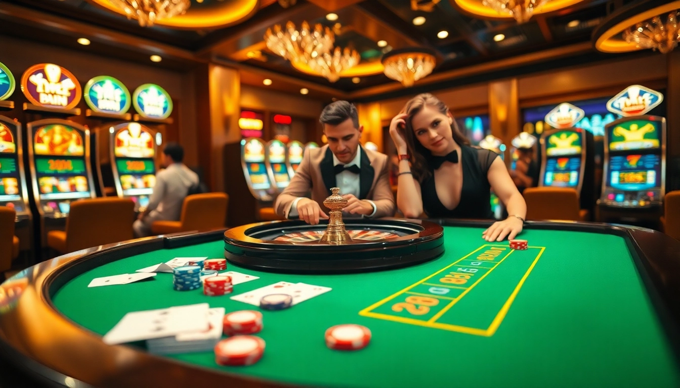 An exciting scene of online gambling with kjc mm88 represented by vibrant casino elements like poker chips and cards.