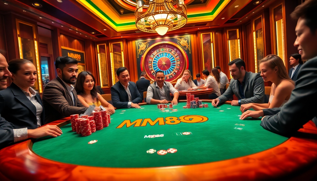 Engage with kjc mm88 at a luxurious poker table filled with chips and cards.