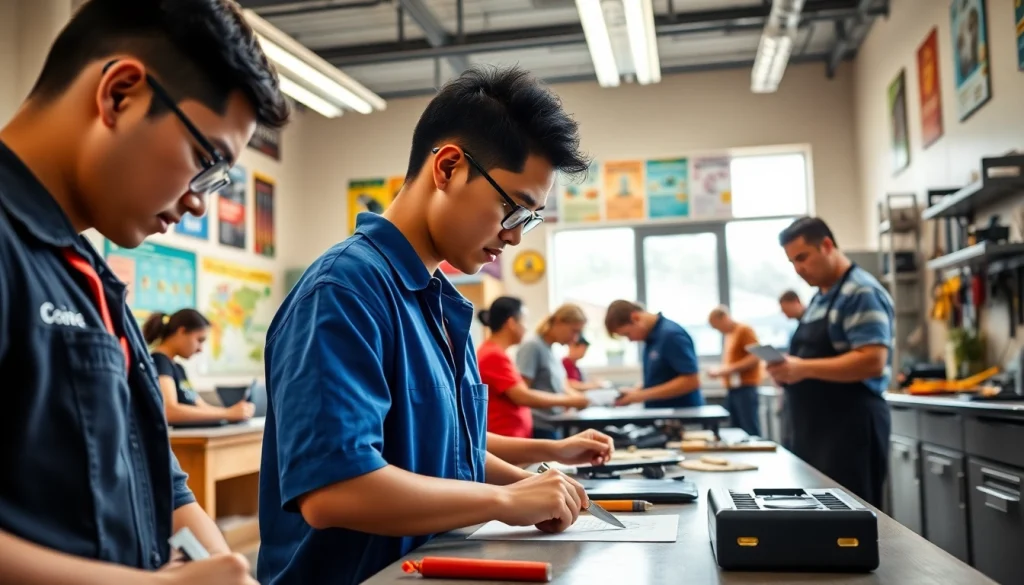 Students collaborating in hands-on training at hawaii trade schools, focusing on practical skill development.