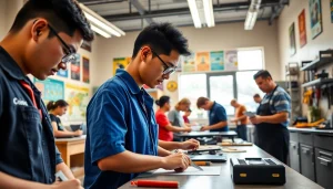 Students collaborating in hands-on training at hawaii trade schools, focusing on practical skill development.